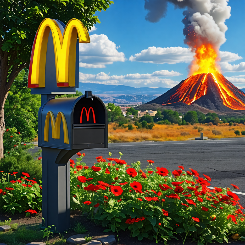 mailbox, buffalo, mcdonalds, lemon, volcano