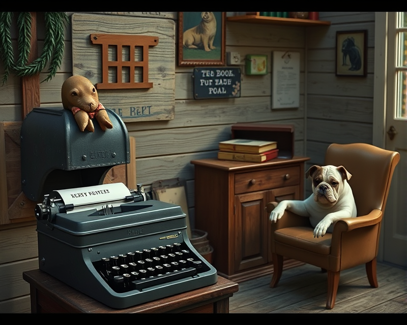 mailbox, typewriter, seal, chair, bulldog