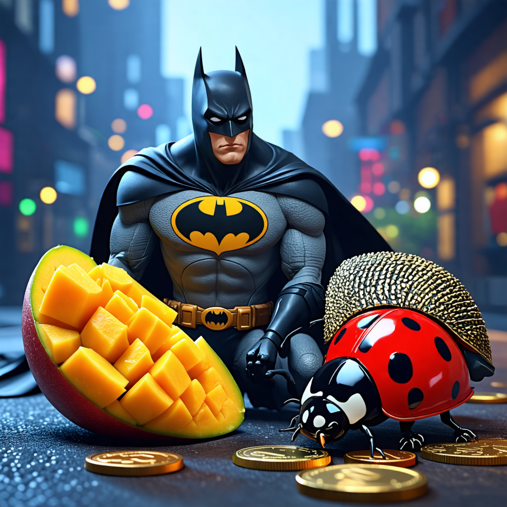 mango, batman, coin, armadillo, ladybug