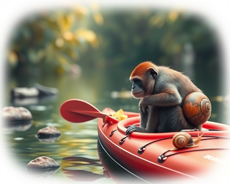 monkey, peach, kayak, snail, cushion