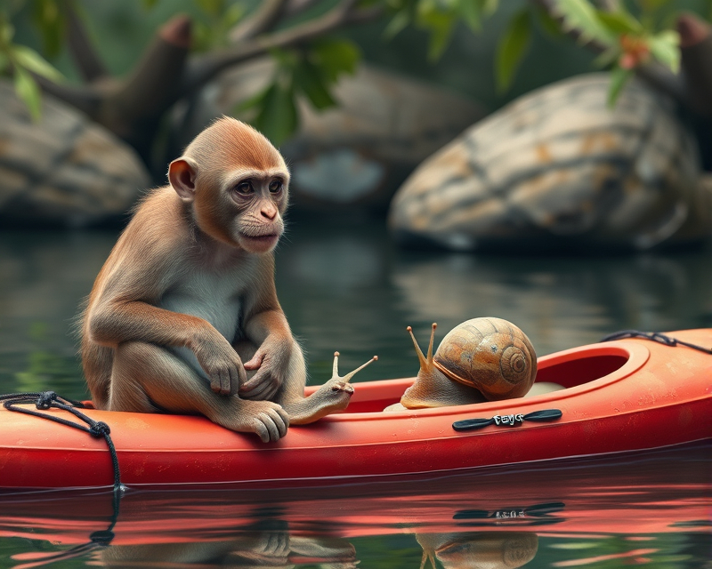 monkey, snail, peach, cushion, kayak