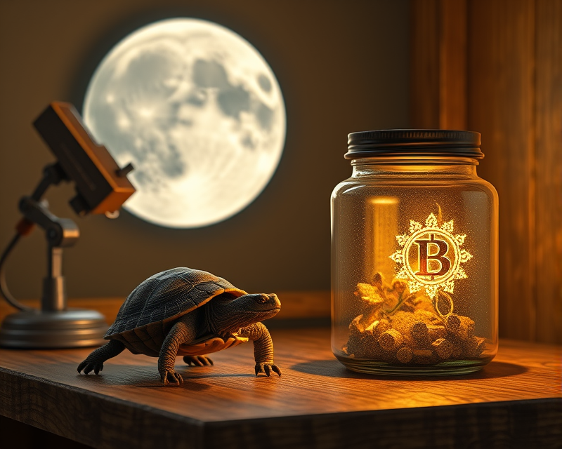 moon, desk, robot, turtle, jar