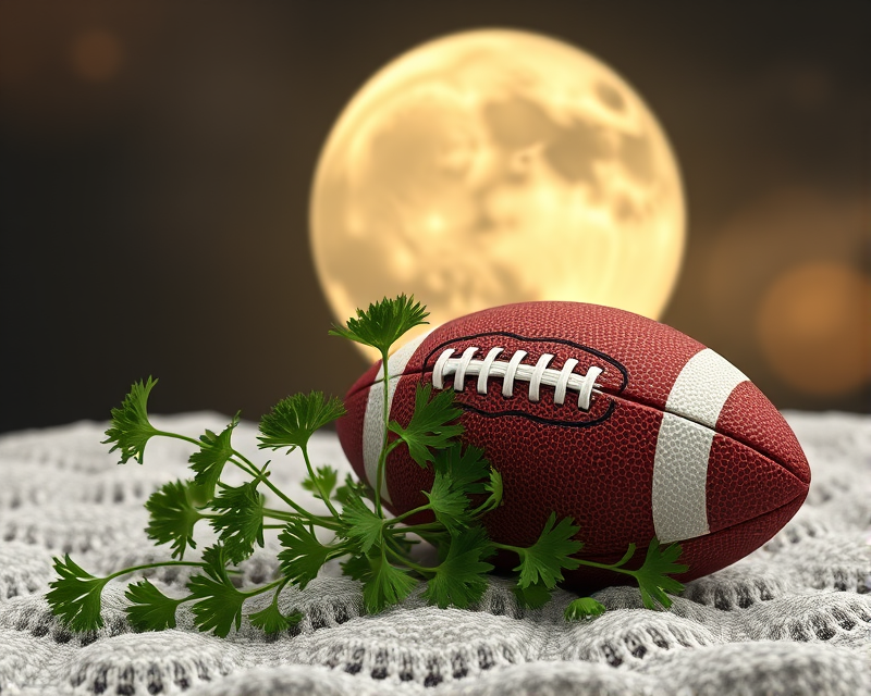 moon, football, button, parsley