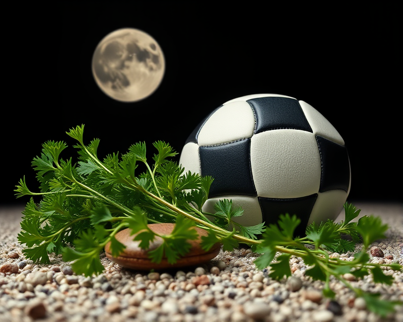 moon, football, button, parsley