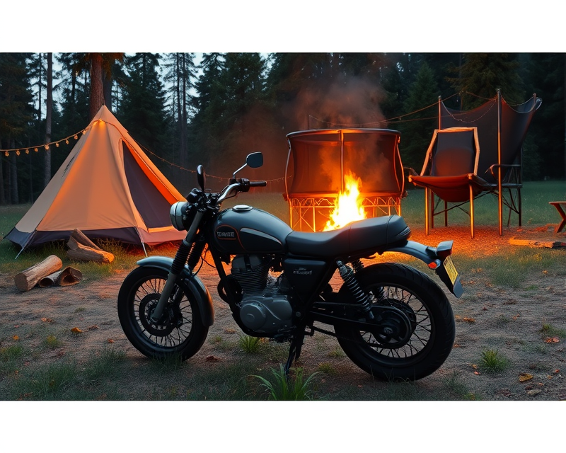 motorcycle, campfire, trampoline, cauldron