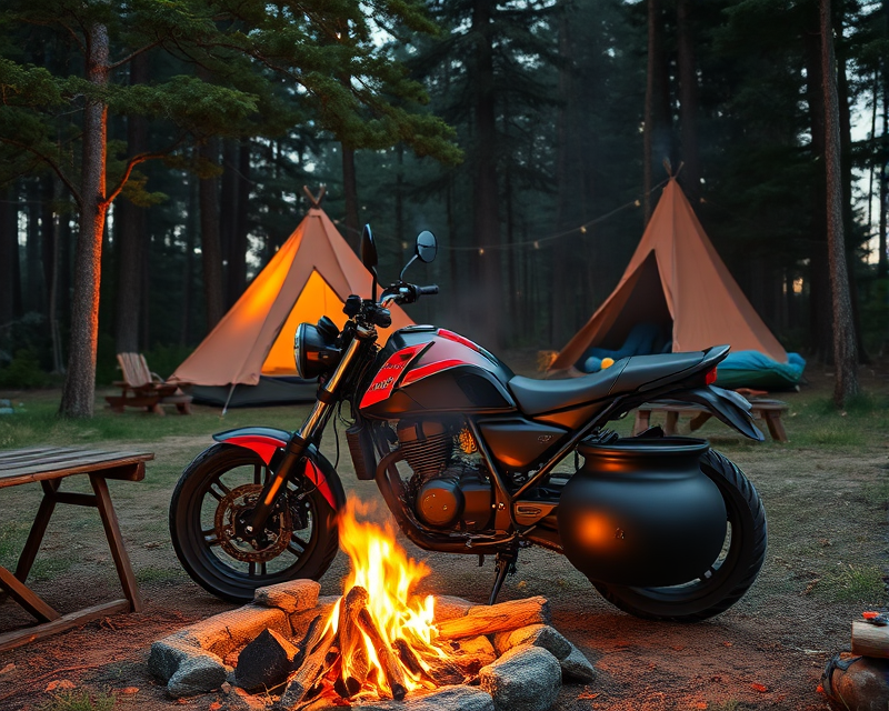 motorcycle, campfire, trampoline, cauldron