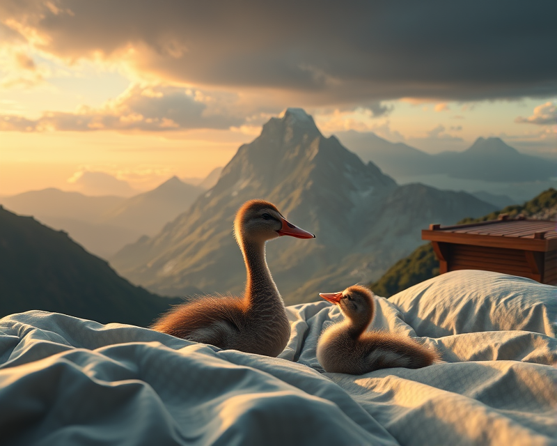 mountain, bed, duckling, cigarette