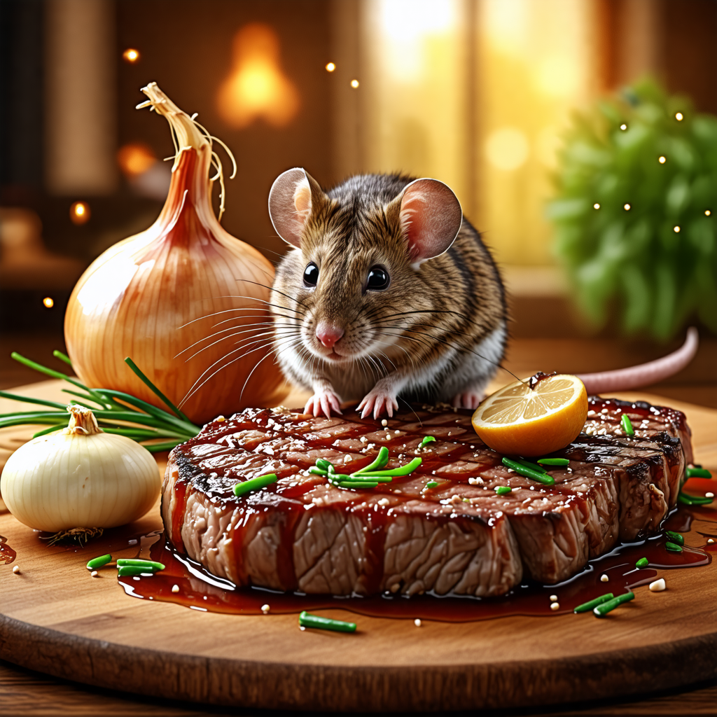 mouse, onion, steak