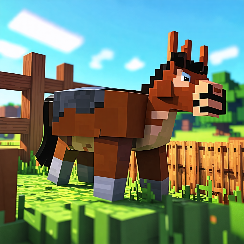 mule, minecraft, cub, fence