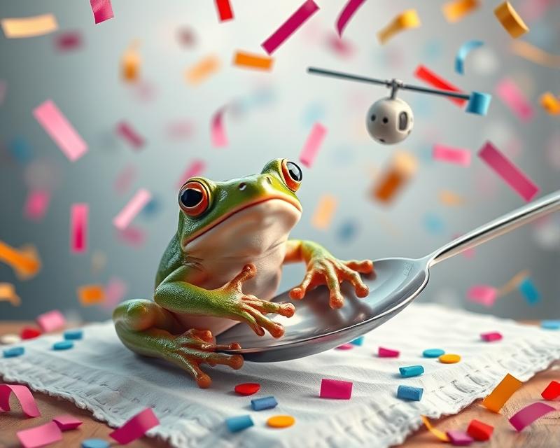 napkin, confetti, frog, helicopter, spoon