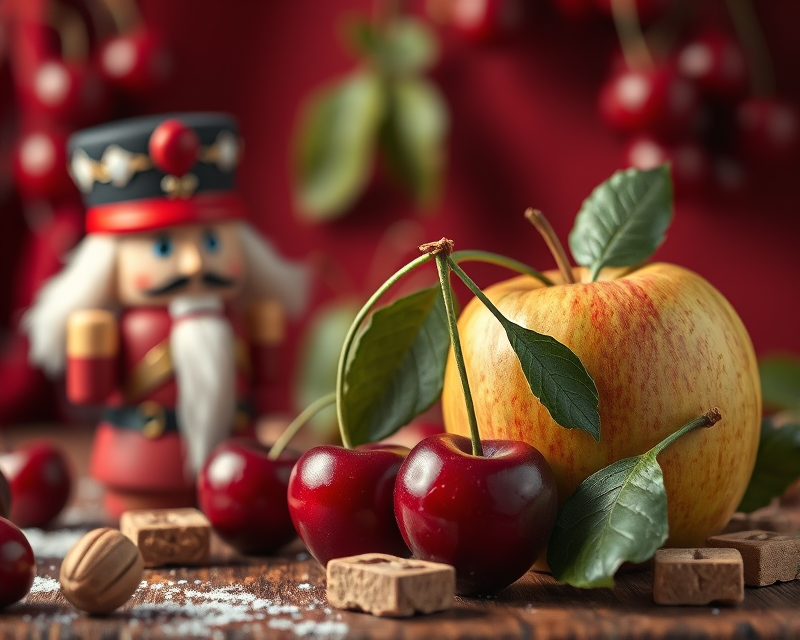 nutcracker, cherry, apple