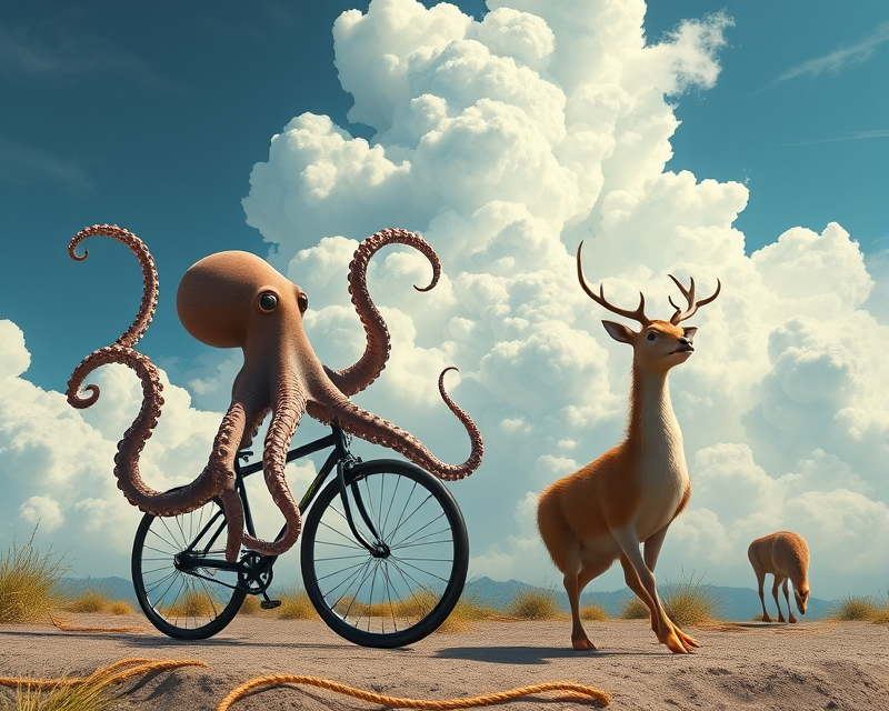 octopus, cloud, deer, unicycle, duckling