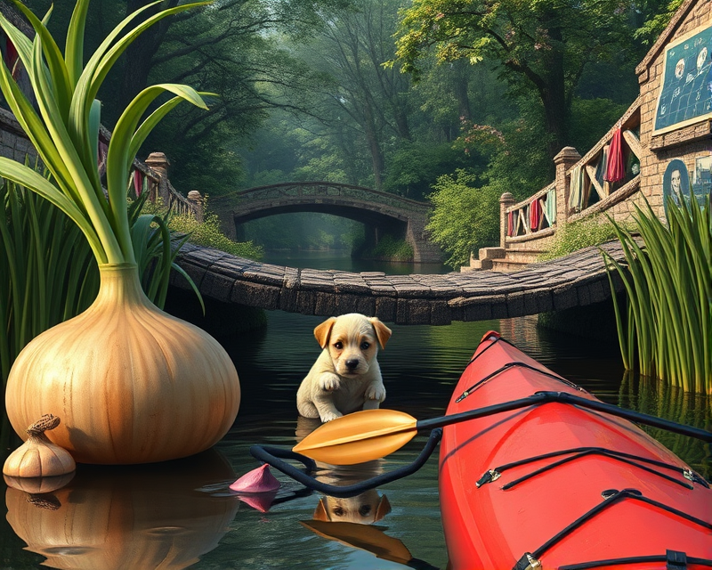 onion, puppy, bridge, alien, kayak