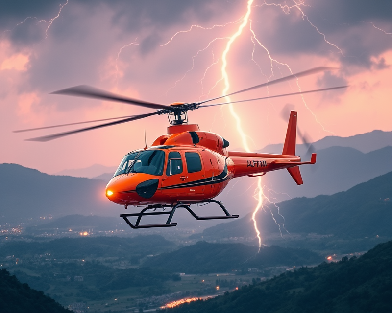 orange, lightning, helicopter