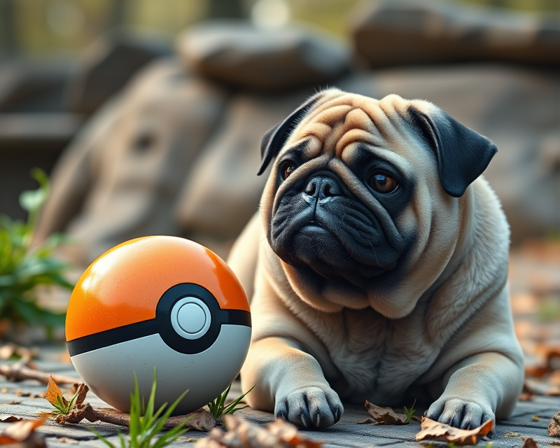 orange, pokeball, pug