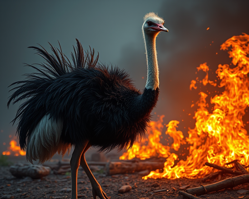 ostrich, fire