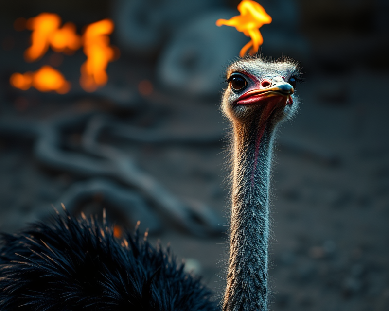 ostrich, fire