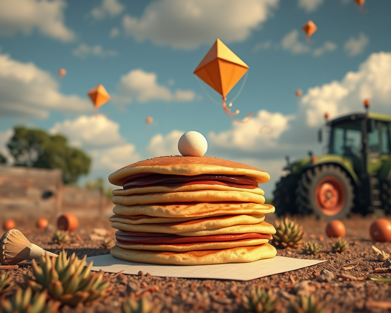 pancake, kite, motorcycle, envelope, tractor