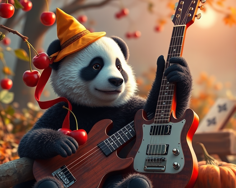 panda, halloween, cherry, bag, guitar