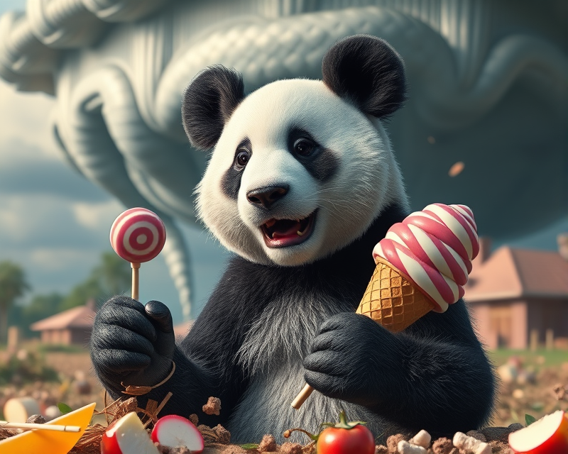 panda, tornado, lollipop, cone