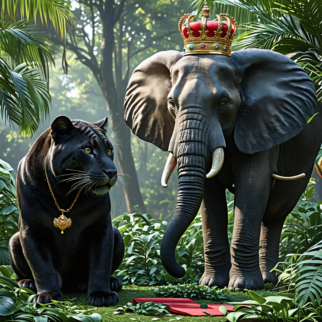 panther, noodle, elephant, coffin, crown