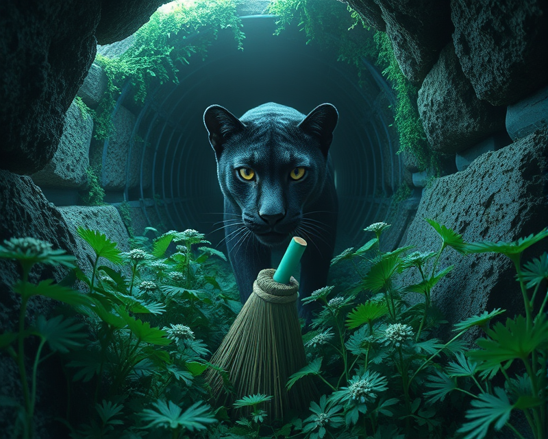 panther, parsley, tunnel, broom, popsicle