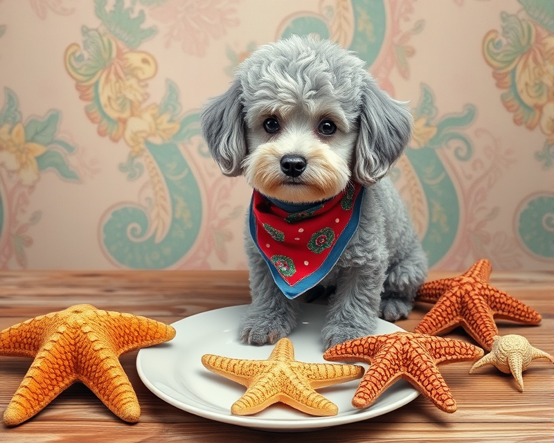 parakeet, poodle, plate, starfish, bandana