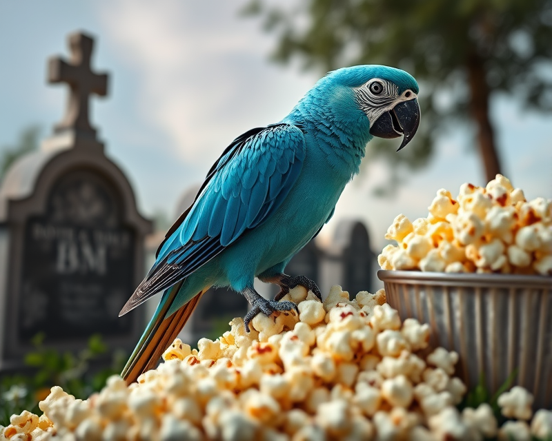 parrot, blue, parakeet, tombstone, popcorn