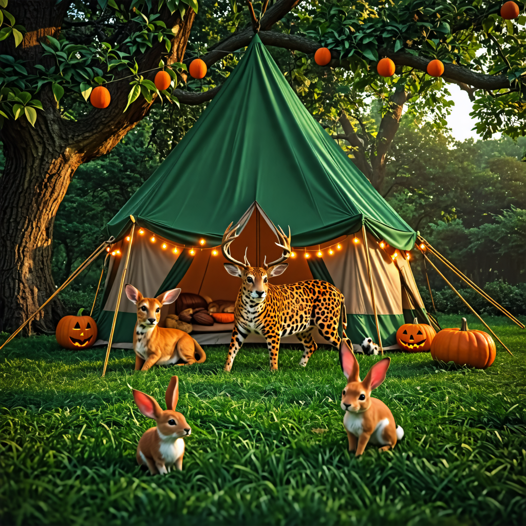 pecan, green, tent, deer, bunny, jaguar, piglet, halloween, grass