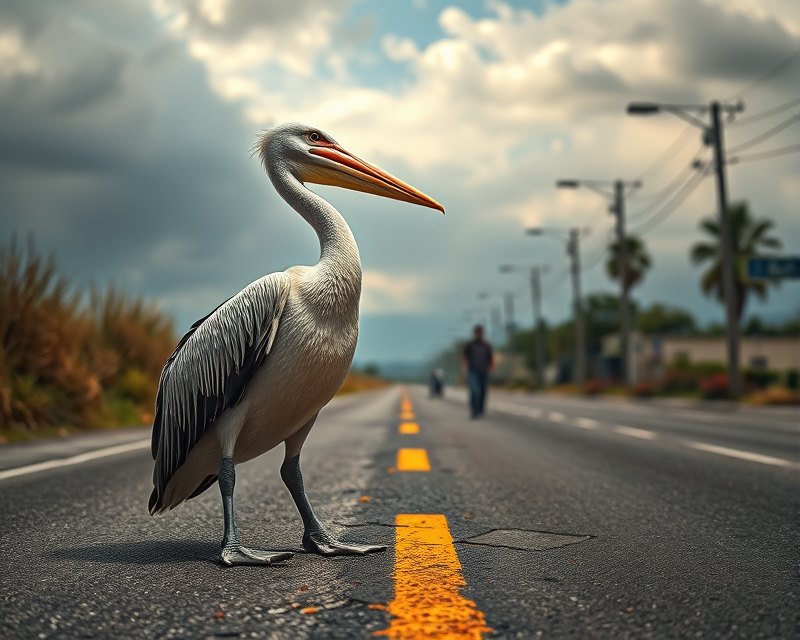 pelican, shirt, zombie, road