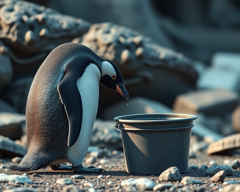 penguin, bucket