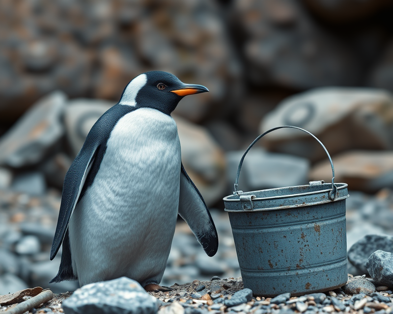 penguin, bucket