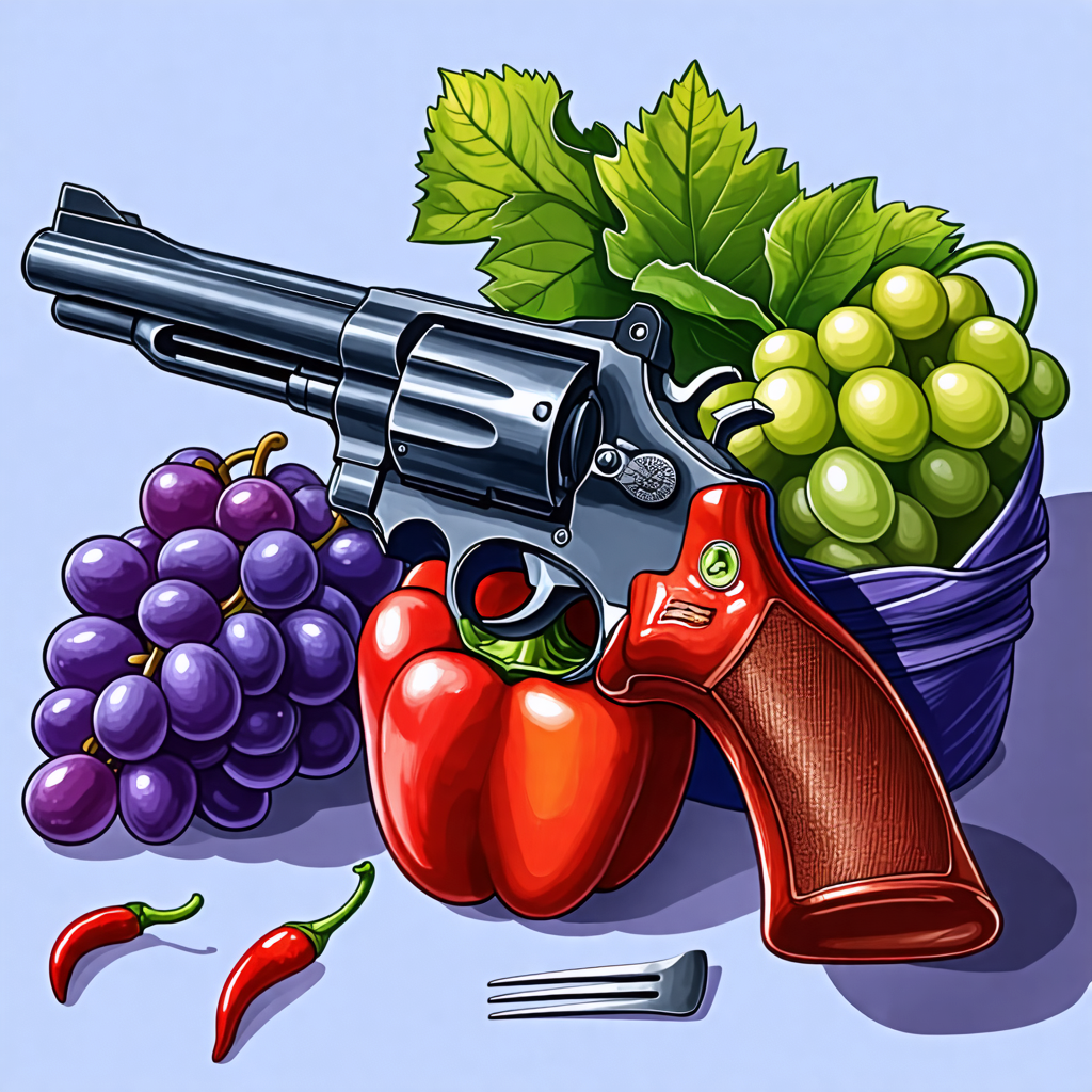 pepper, gun, bag, grape, fork