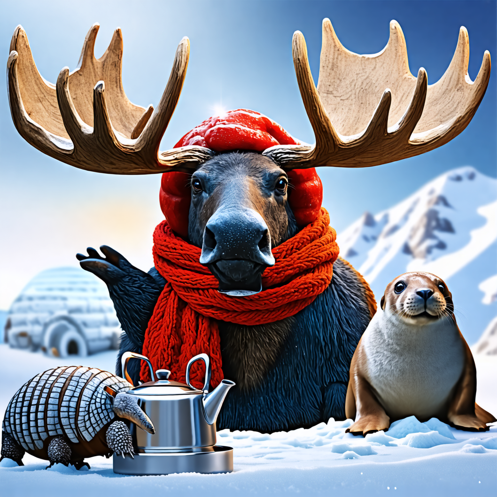 pepper, kettle, scarf, moose, ice, armadillo, seal, igloo