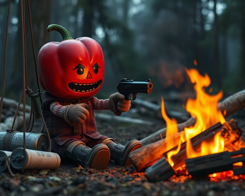 pepperoni, boot, campfire, puppet, doll, gun