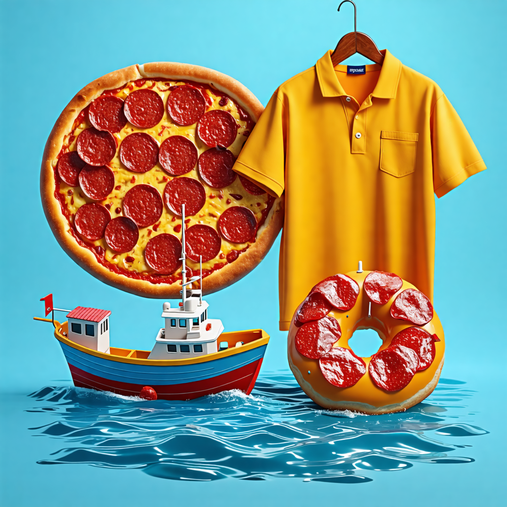 pepperoni, carpet, boat, donut, shirt