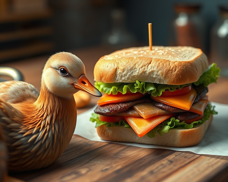 piano, duck, sandwich