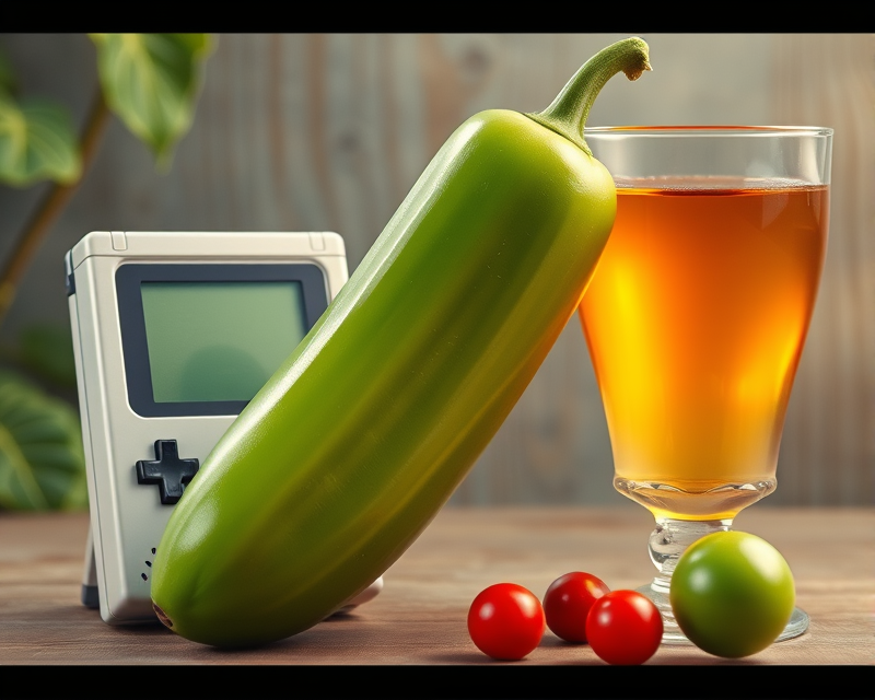 pickle, gameboy, cup