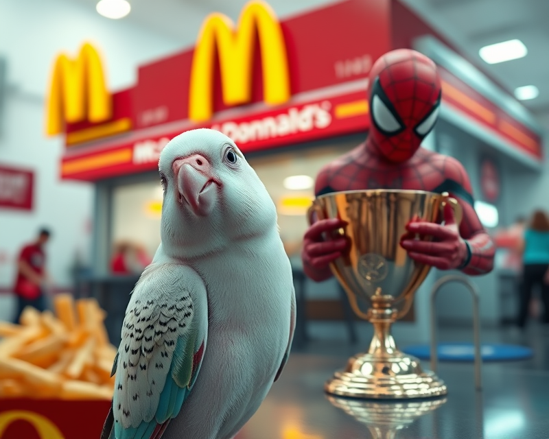 piglet, parakeet, mcdonalds, spiderman, trophy