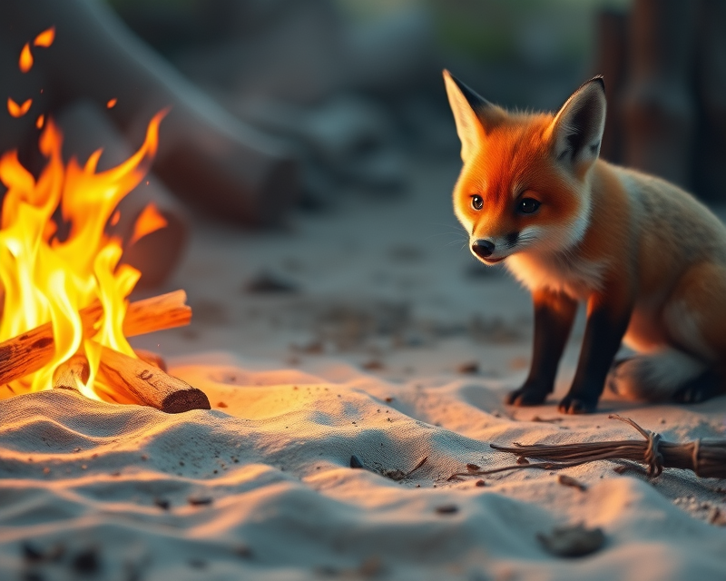 piglet, sand, fox, campfire