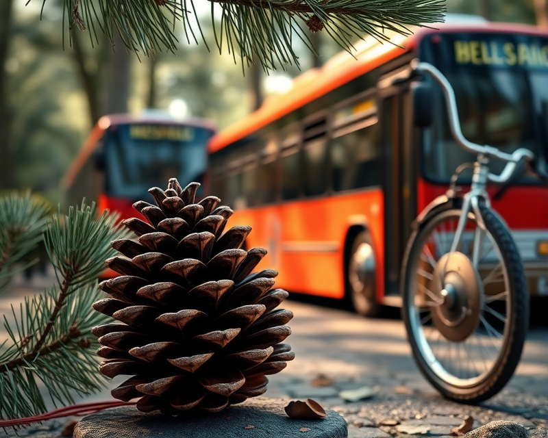 pinecone, bus, ring, medal, unicycle