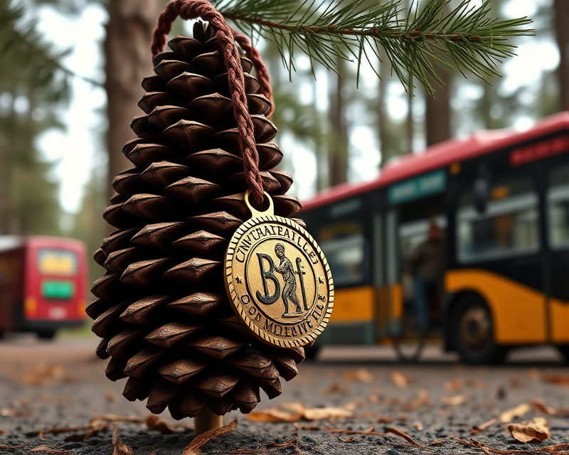 pinecone, unicycle, medal, bus, ring