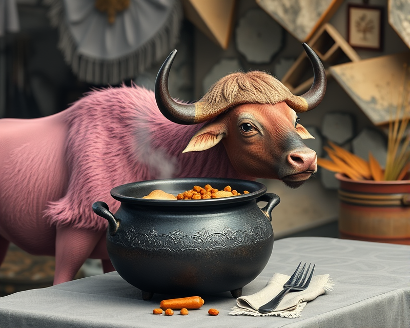 pink, buffalo, cauldron, napkin