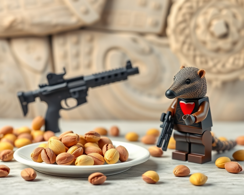 pistachio, plate, gun, anteater, lego