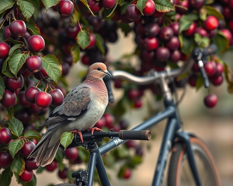 plum, dove, bicycle