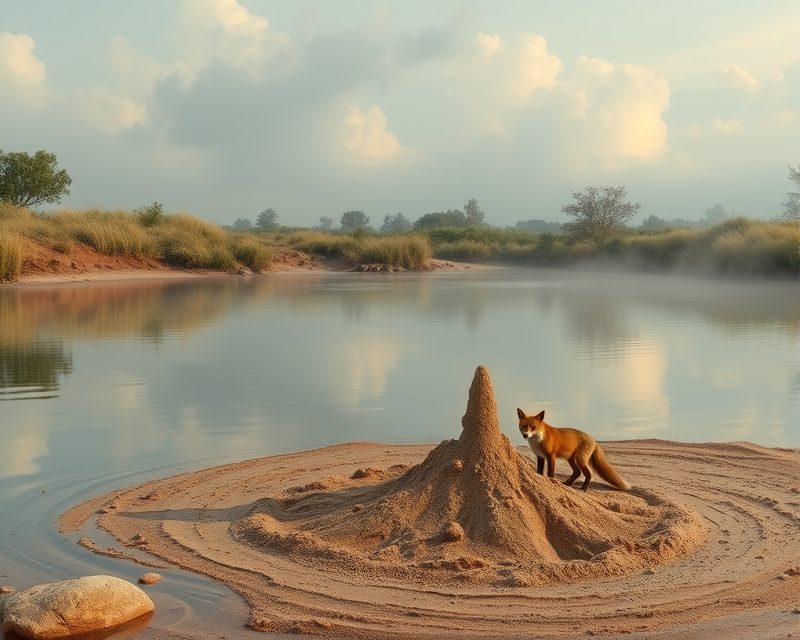 pond, smoke, sandcastle, beach, fox