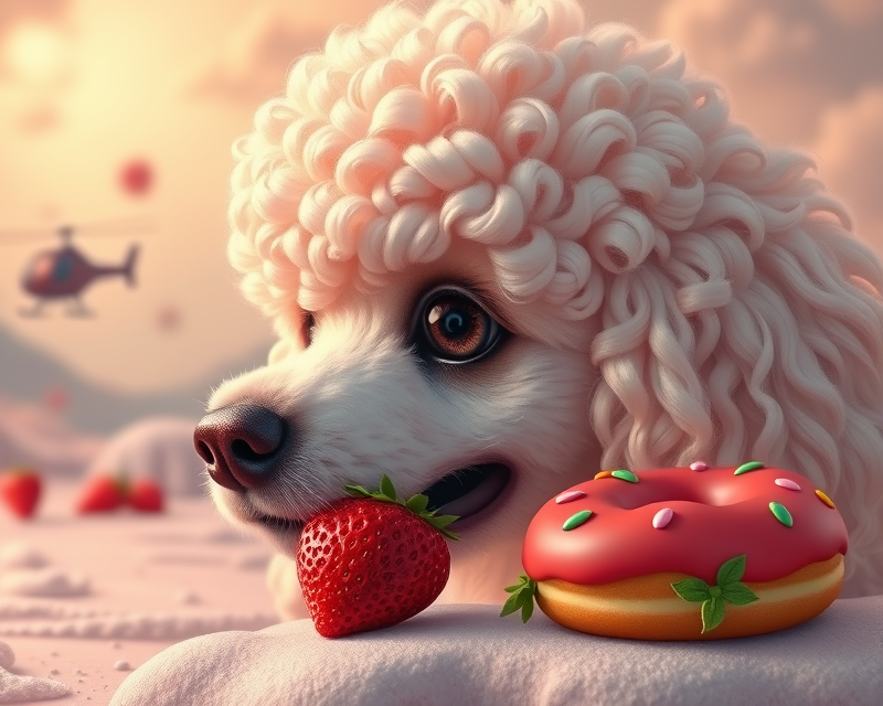 poodle, eye, strawberry, helicopter, donut