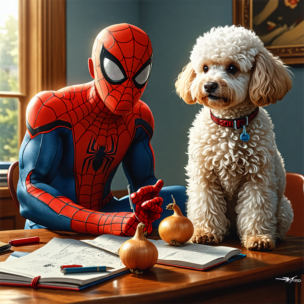 poodle, otter, desk, spiderman, onion