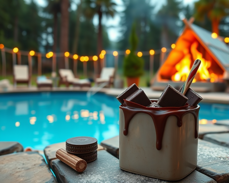 pool, chocolate, campfire