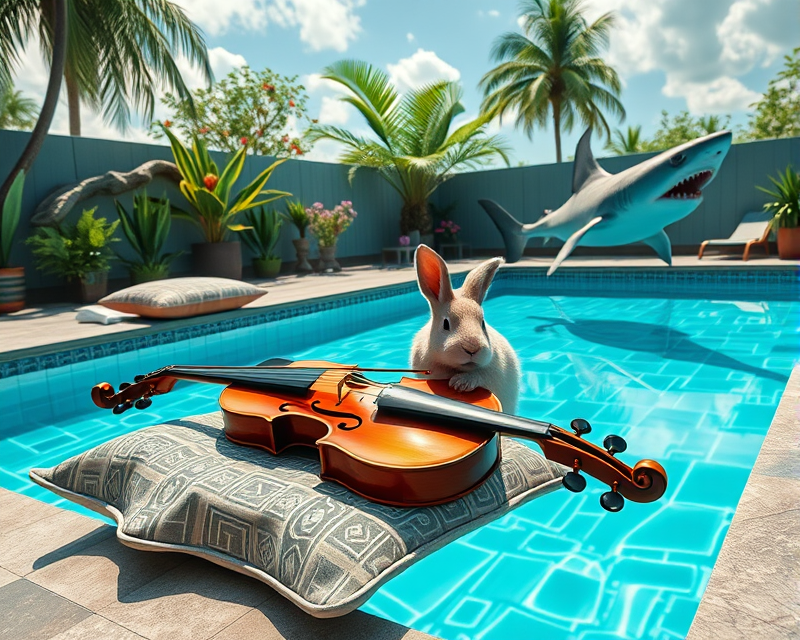 pool, cushion, violin, rabbit, shark